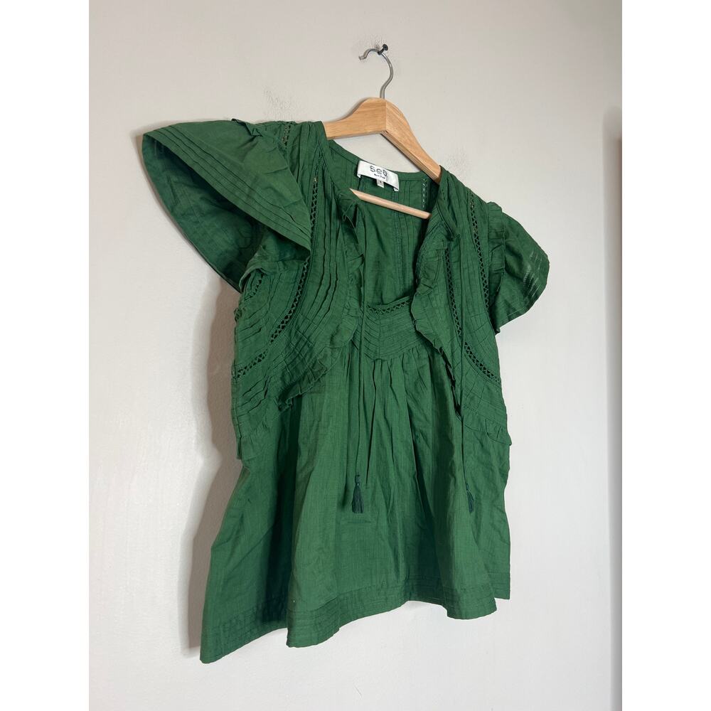 NEW Sea New York Renata PinTuck Details Flutter Sleeves Top Green Size: Small - Picture 3 of 7